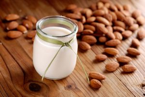 almond milk in the jar